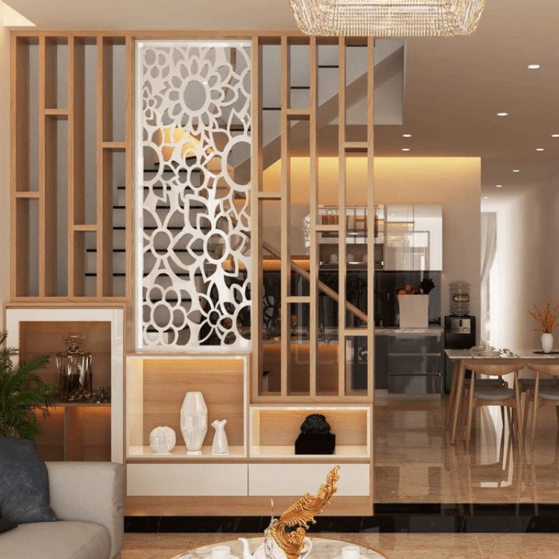 Vách ngăn cầu thang bằng gỗ tự nhiên