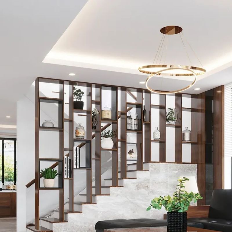 Vách ngăn cầu thang bằng gỗ tự nhiên